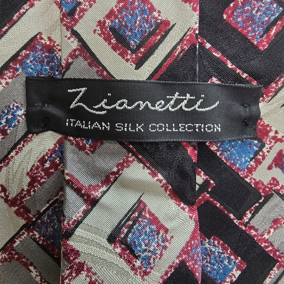 Zianetti Imported Silk Geometric Patterned Tie - Black, Blue, Gray, Mens EUC - Picture 5 of 6